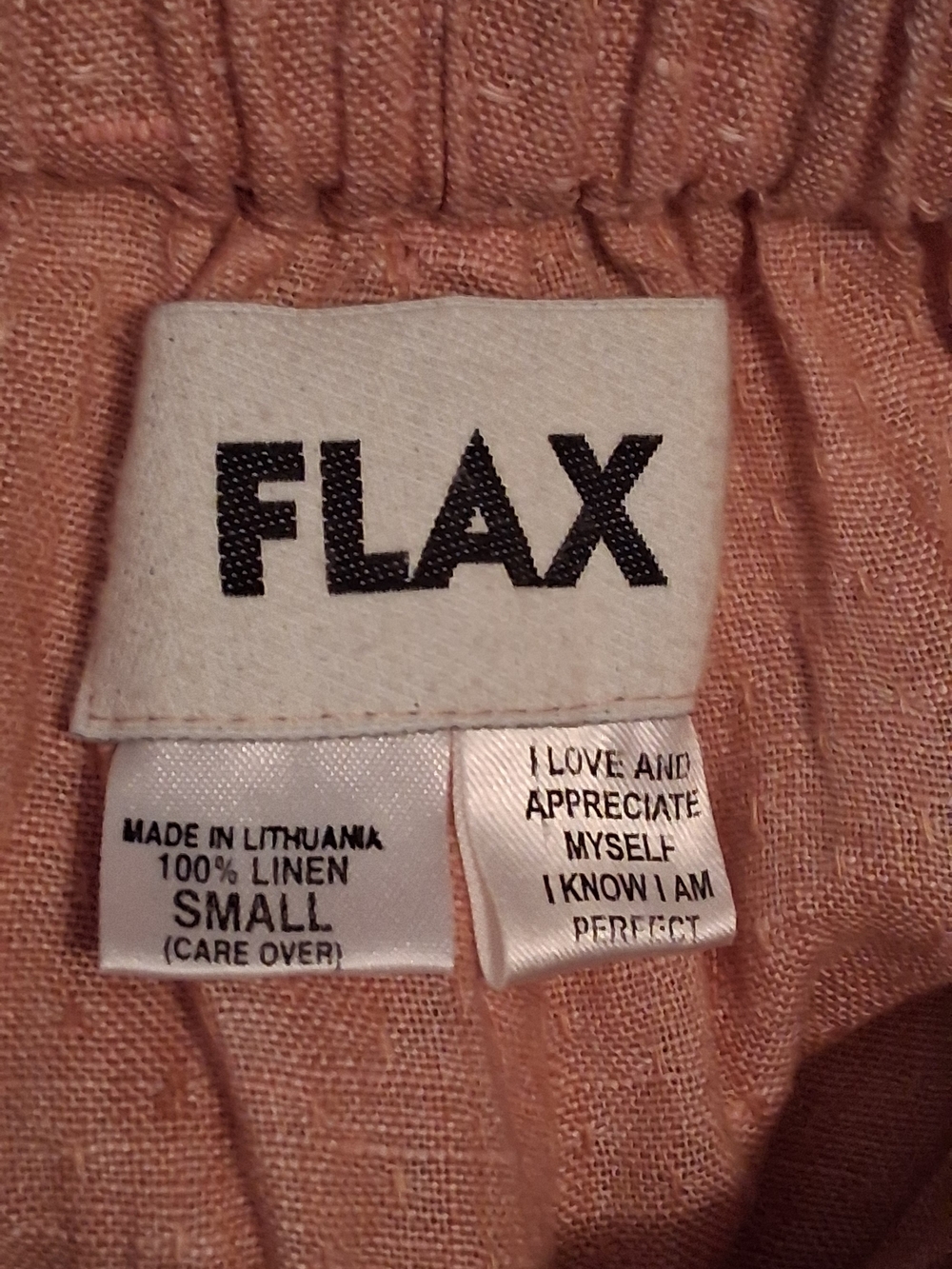 Flax Women's Elastic-Waist Wide-Leg Chinos in Dusty Rose/salmon, 100% Linen - Picture 4 of 4